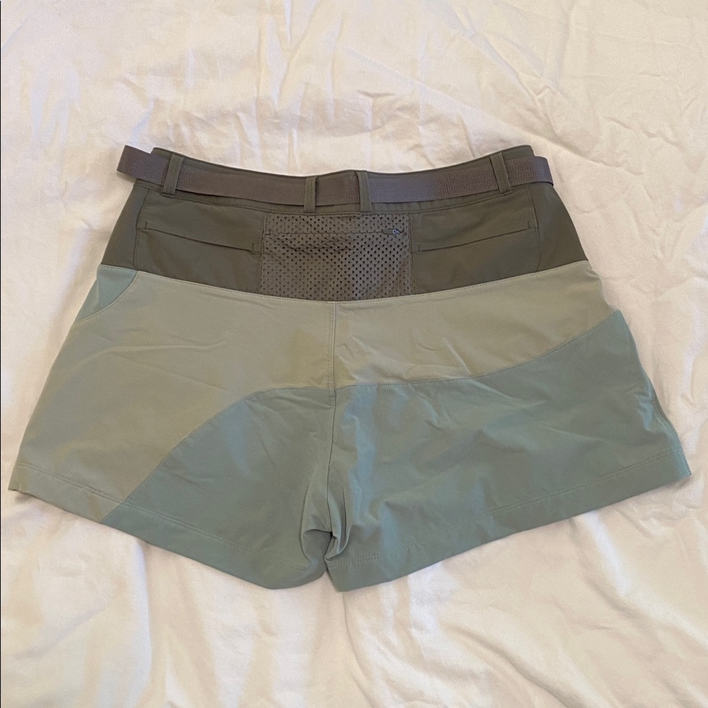 Outdoor Voices RecTrek Sage & Olive Colorblock Athletic Shorts - Picture 3 of 4